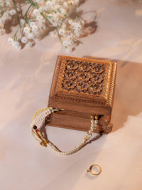 Walnut wood hand carved Jewellery box with floral motifs on top - 4x4 inches - The Heritage Artifacts
