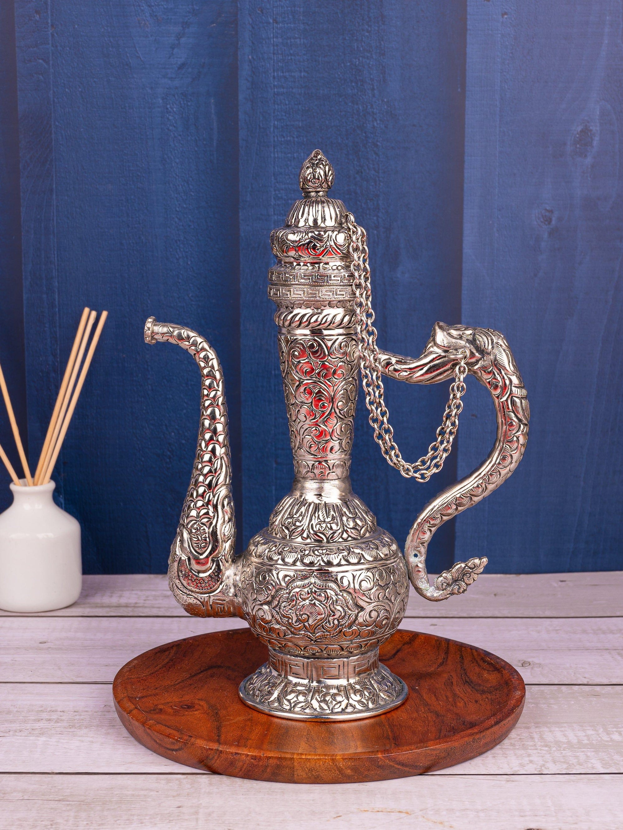 Metal Crafted Antique Silver Finish Surahi / Decanter Decorative Showpiece - The Heritage Artifacts