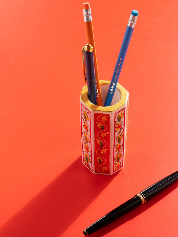 Marble pen stand with colorful Meenakari work - The Heritage Artifacts