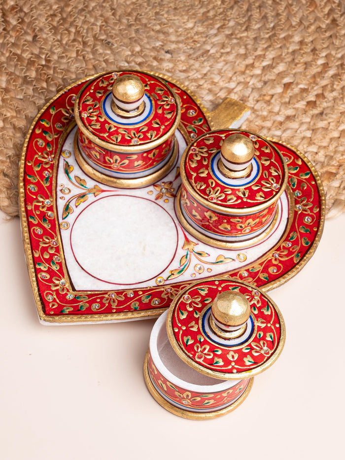 Marble serving set with decorative meenakari work - The Heritage Artifacts