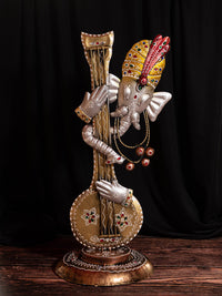 Handcrafted Metal Ganesh With Sitar Decorative Showpiece - 18 inches height - The Heritage Artifacts