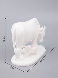 White marble Kamdhenu Cow with calf statue - The Heritage Artifacts