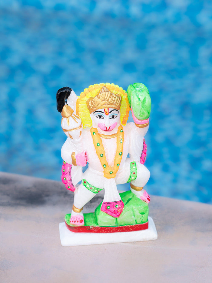 Marble painted Lord Hanuman statue - 6 inches height - The Heritage Artifacts