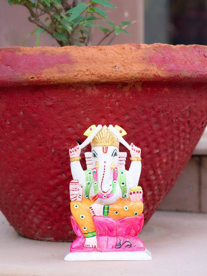 Marble painted statue of Lord Ganesha - 6 inches height - The Heritage Artifacts