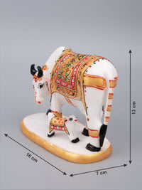 Kamdhenu cow with calf made of high quality marble with meenakari work - The Heritage Artifacts