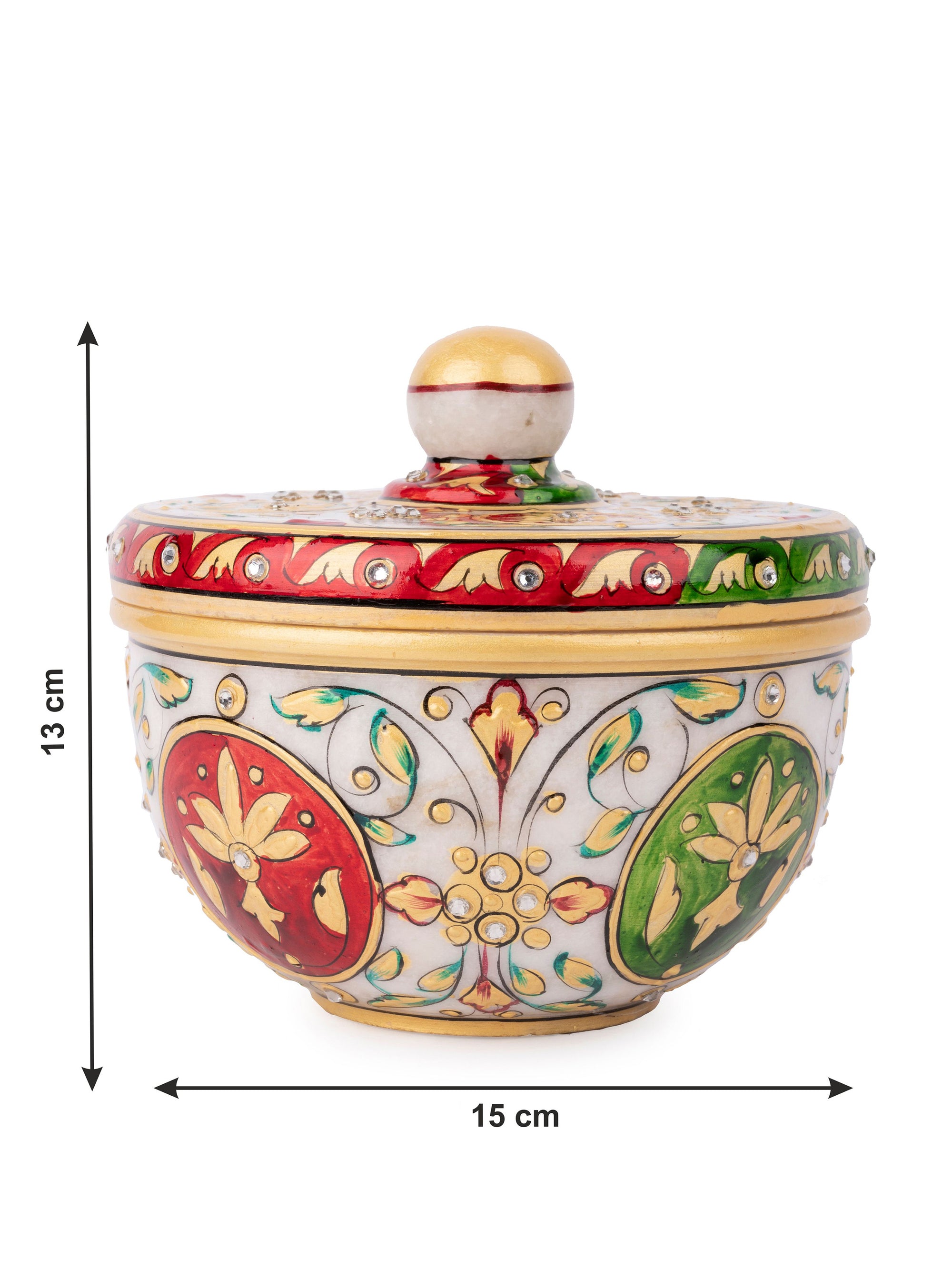 Colorful Meenakari Design Marble Storage Box with Lid - The Heritage Artifacts