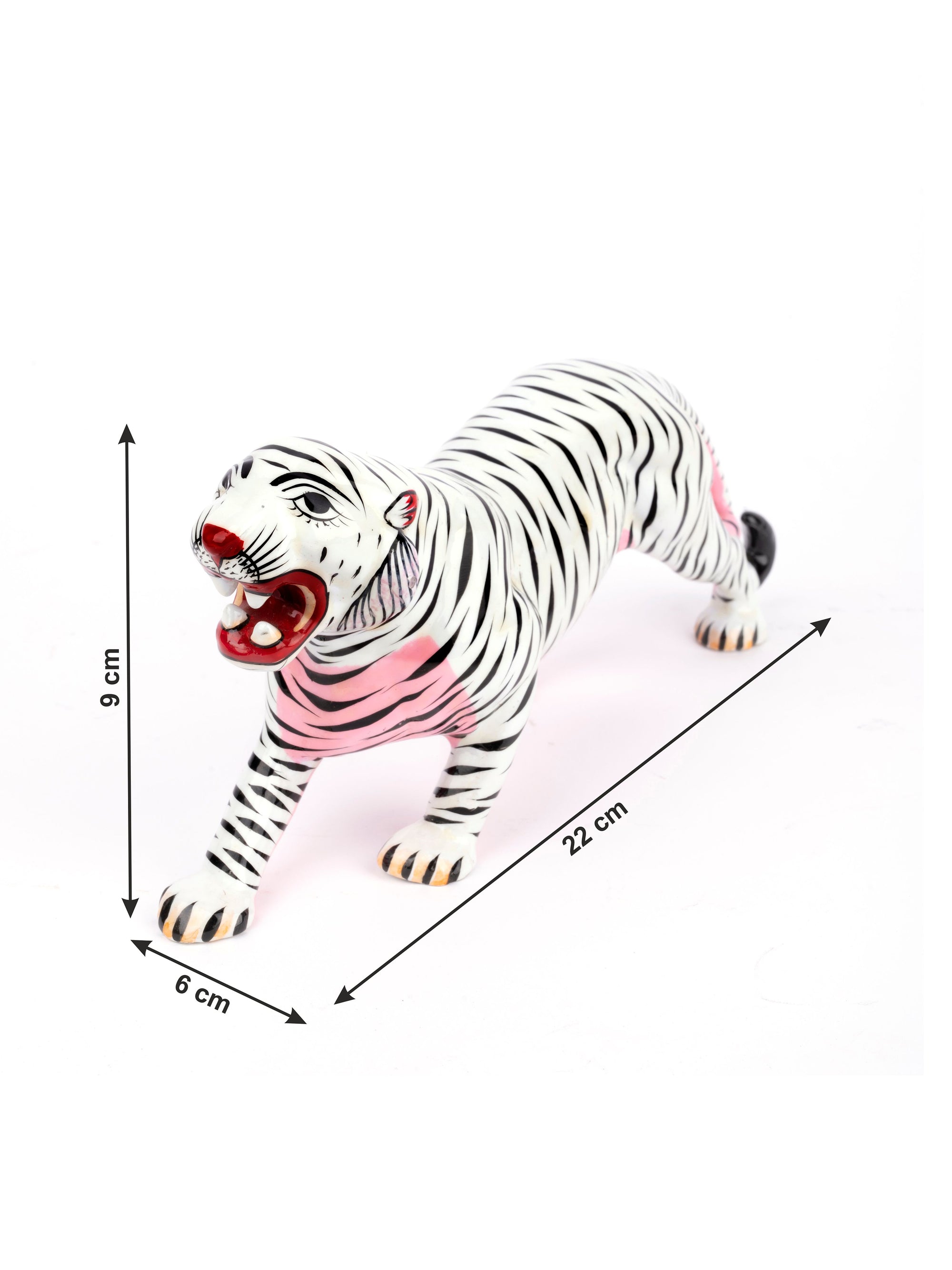 White Metal Tiger Figurine for Home Office Decor, 9 inches long - The Heritage Artifacts